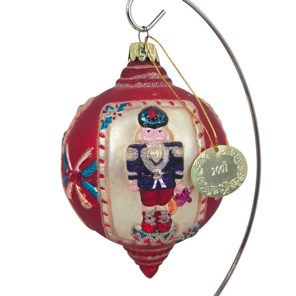 Vtg Nutcracker King Toy Soldier Blown Glass Christmas Ornament 3d Effect Lg 5.5"